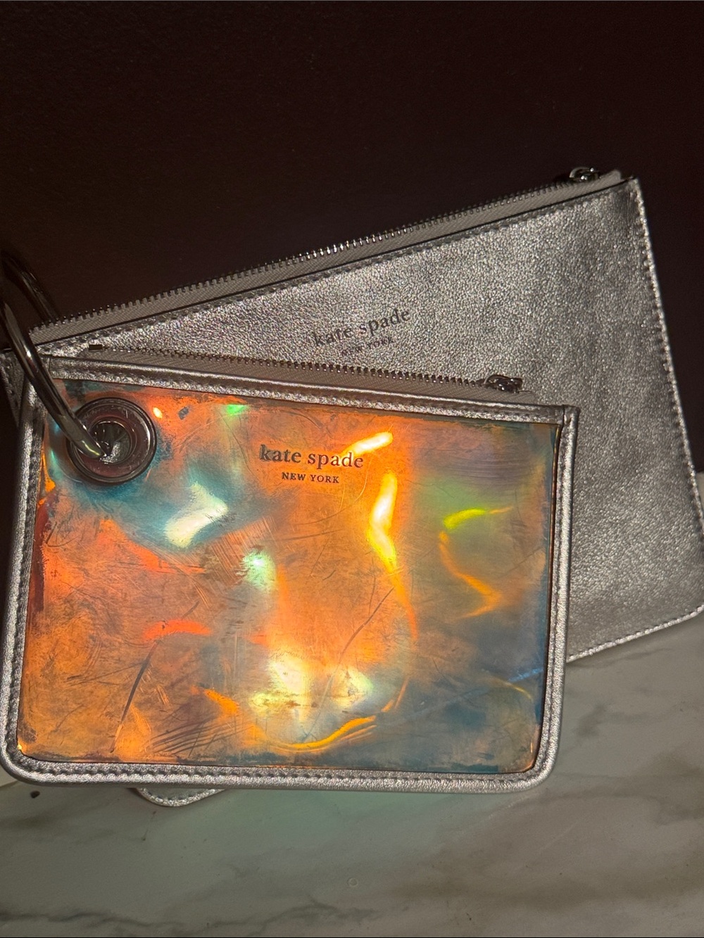 kate spade Iridescent Holographic Wristlet and Pouch Set - Silver